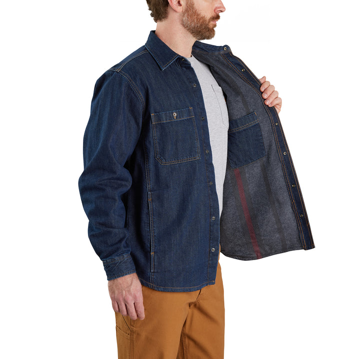105605 RELAXED FIT DENIM FLEECE LINED SNAP-FRONT SHIRT JAC