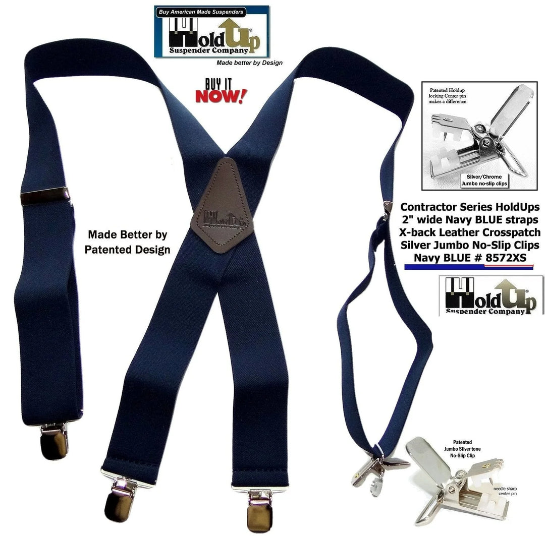 Suspenders Contractor Series Holdup wide work Suspenders with Jumbo Silver-tone No-slip Clips