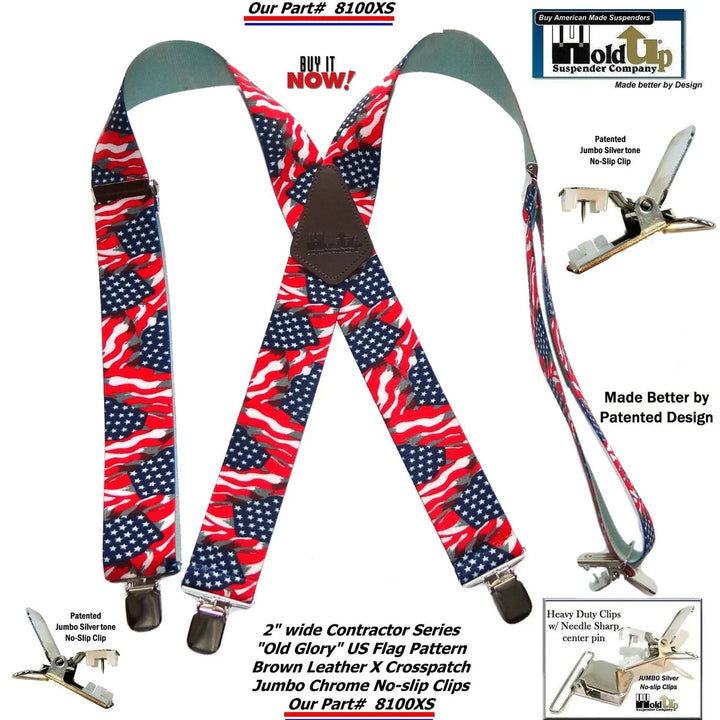 Suspenders Contractor Series Holdup wide work Suspenders with Jumbo Silver-tone No-slip Clips