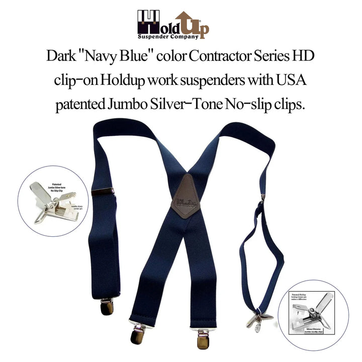 Suspenders Contractor Series Holdup wide work Suspenders with Jumbo Silver-tone No-slip Clips